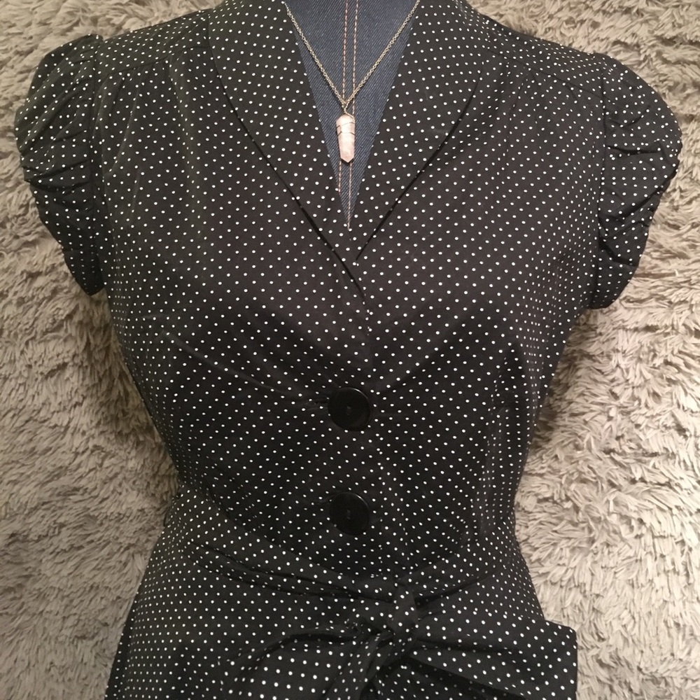 White polka dot dress.